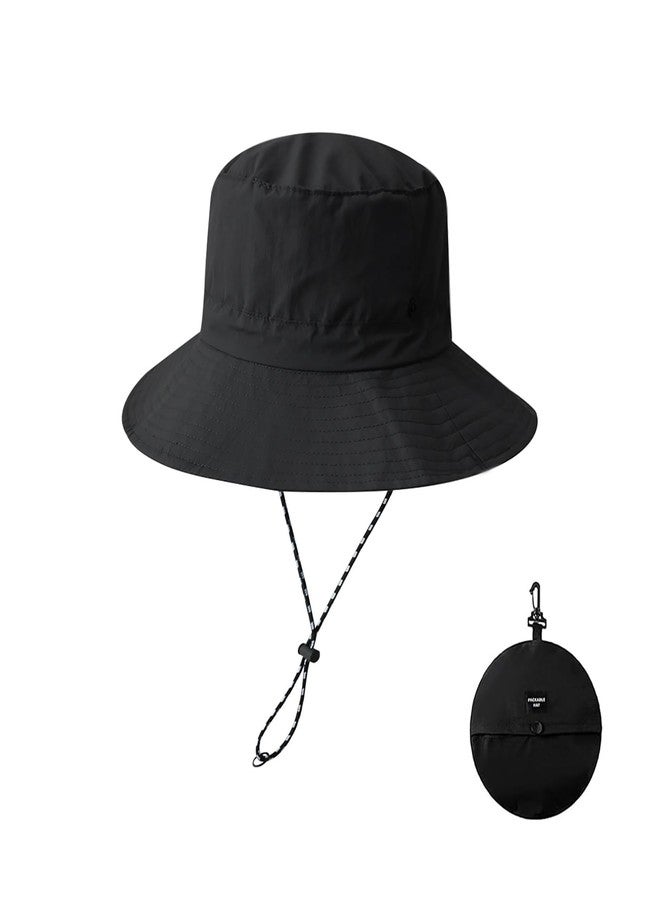 ZMD Waterproof Bucket Rain Hat for Men Women, Foldable UV Protection Sun Hat Quick Dry Packable Hat with Detachable Chin Strap for Summer Beach Fishing Hiking, Black - Image 1